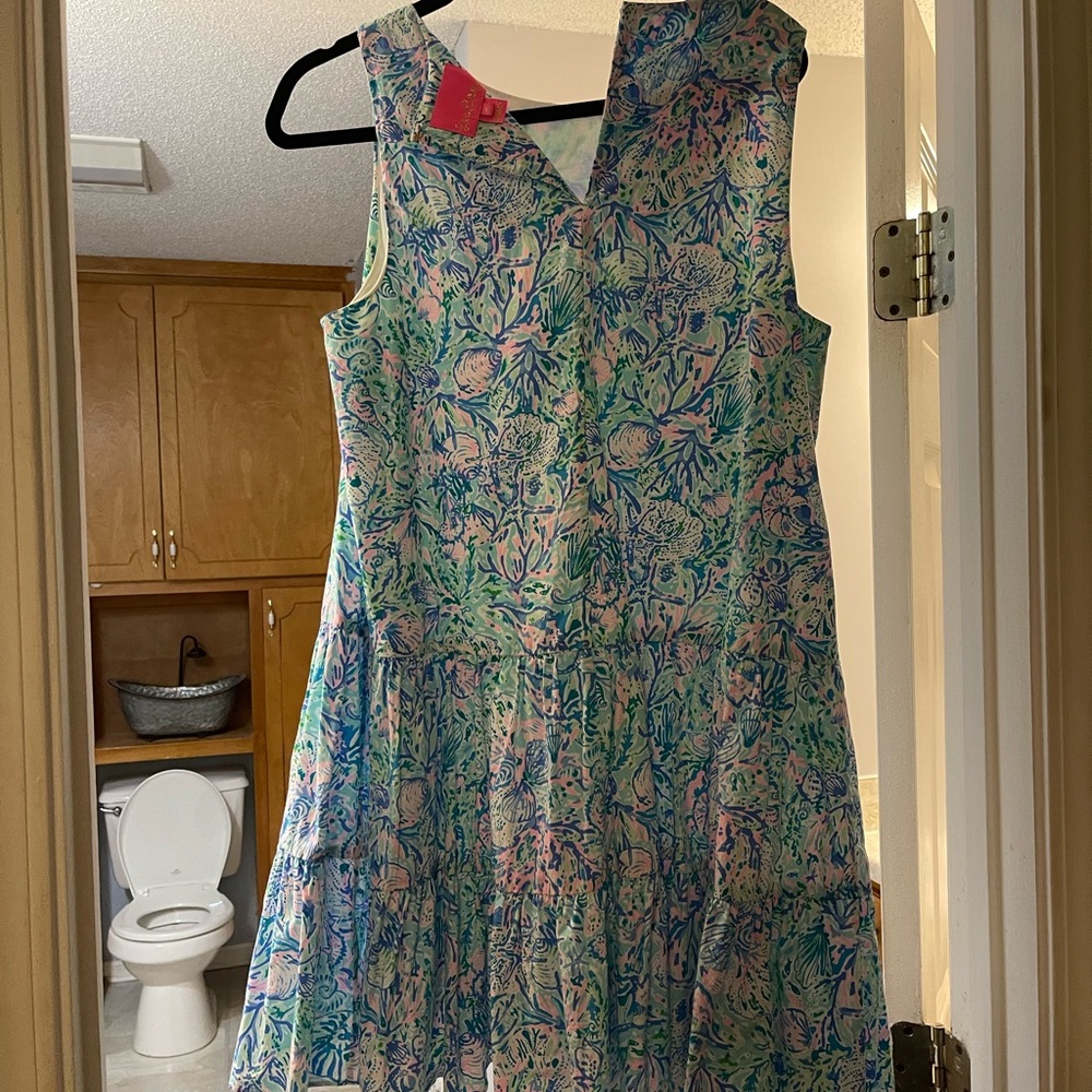 Lilly Pulitzer A-Line Sleeveless V-Neck Dress Blue Green